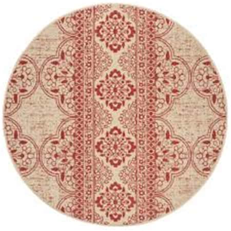 Safavieh 6 ft. 7 in. x 6 ft. 7 in. Beach House Contemporary Round Indoor & Outdoor Area Rugs; Red & Creme BHS174Q-6R